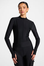 Mock Neck Swimsuit - Black