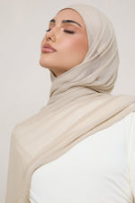 Modal Crinkle Hijab - Beige Fringe