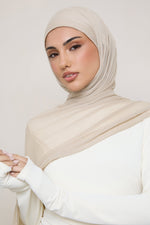 Modal Crinkle Hijab - Beige Fringe
