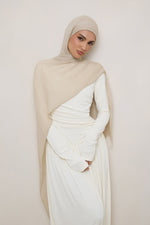 Modal Crinkle Hijab - Beige Fringe