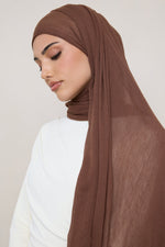 Modal Crinkle Hijab - Coffee Quartz Fringe