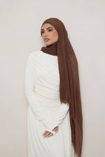 Modal Crinkle Hijab - Coffee Quartz Fringe