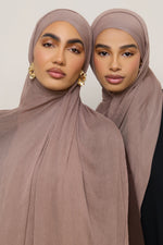 Modal Crinkle Hijab - Deep Taupe Fringe