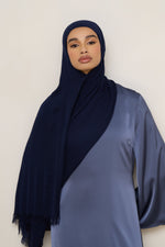 Modal Crinkle Hijab - Navy Fringe