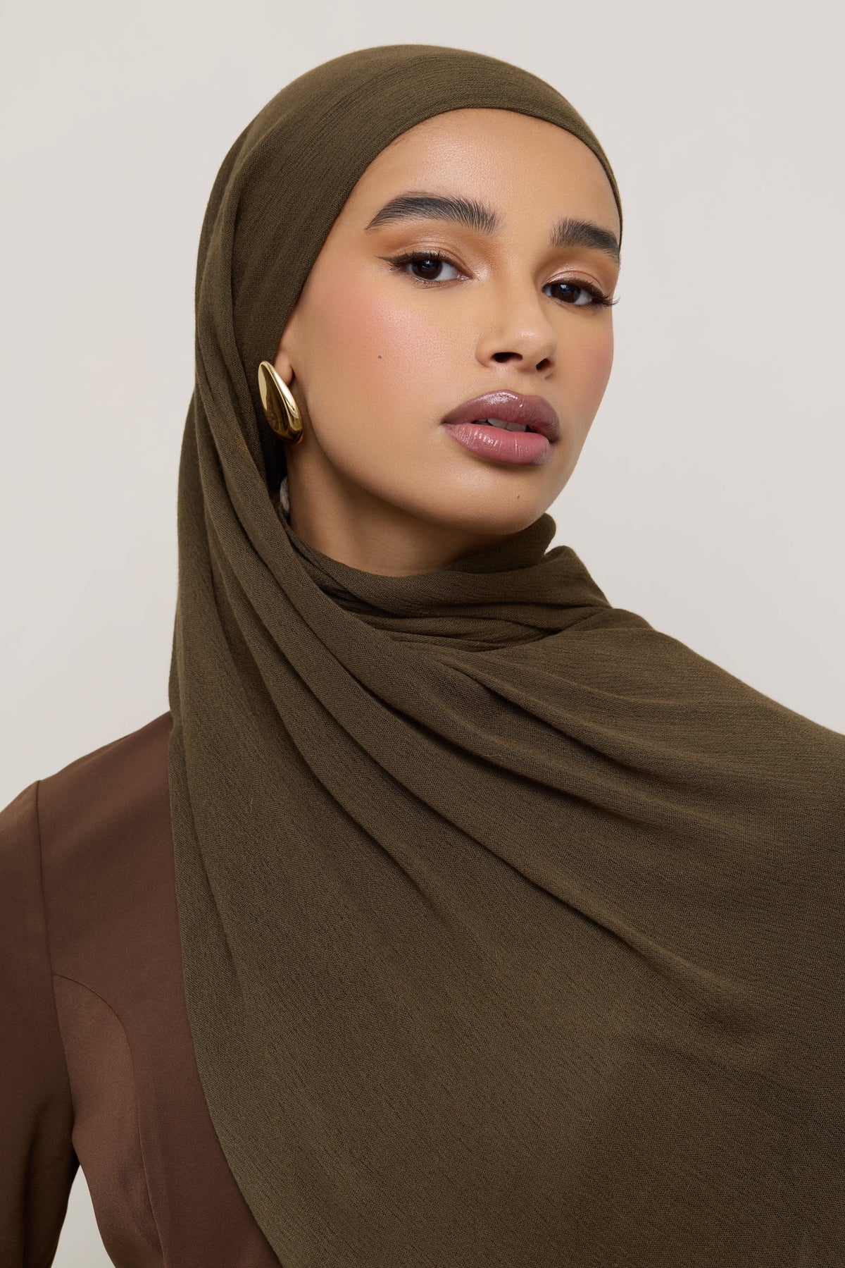 Modal Crinkle Hijab - Olive Fringe