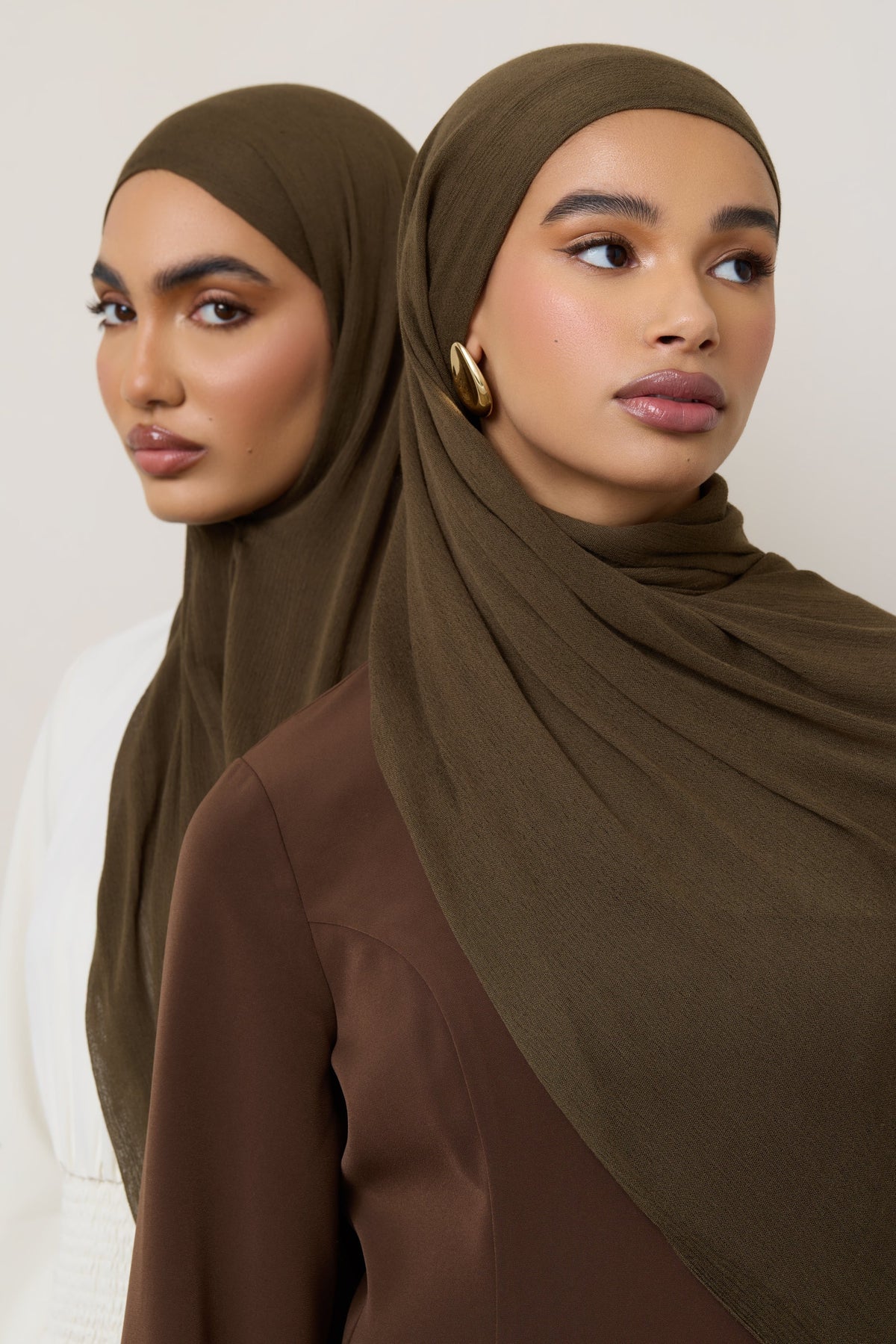 Modal Crinkle Hijab - Olive Fringe