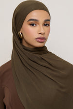 Modal Crinkle Hijab - Olive Fringe