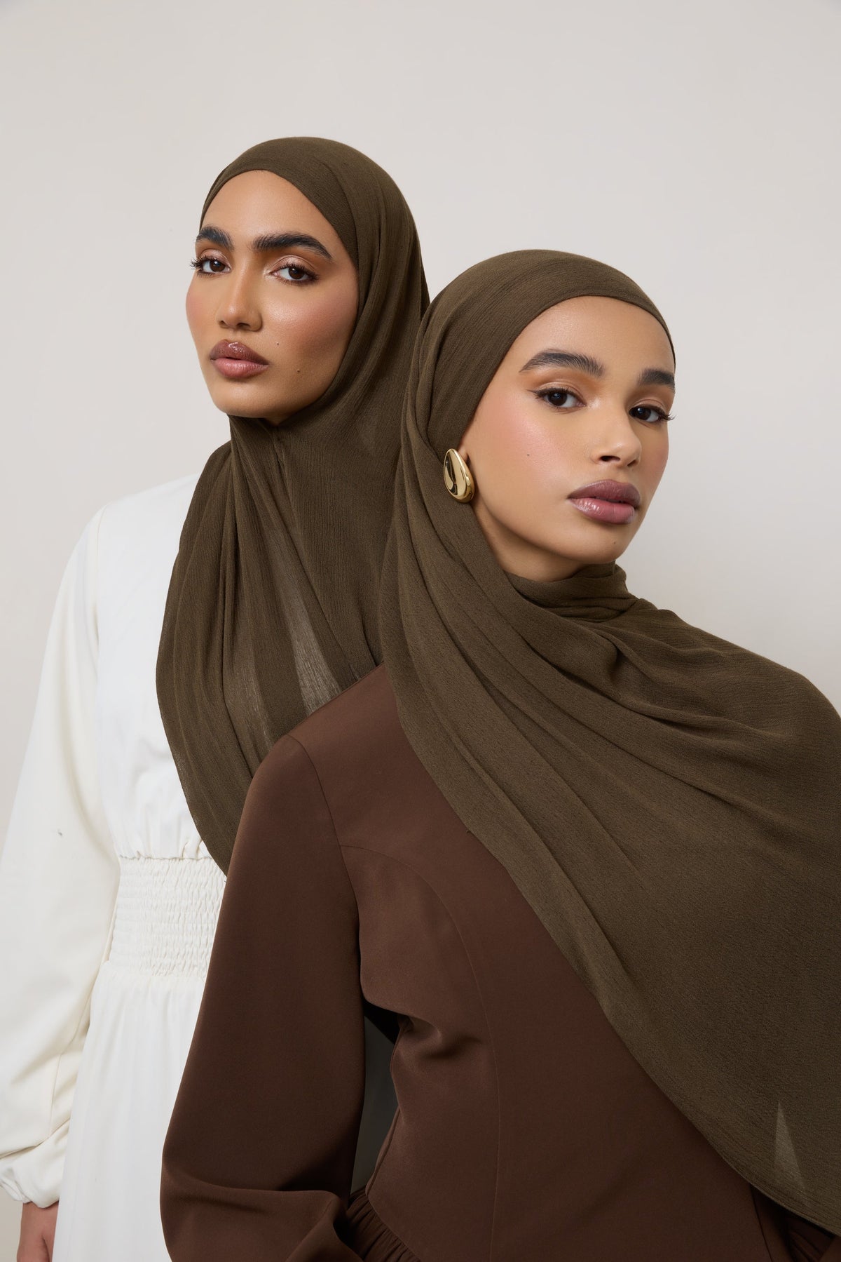 Modal Crinkle Hijab - Olive Fringe