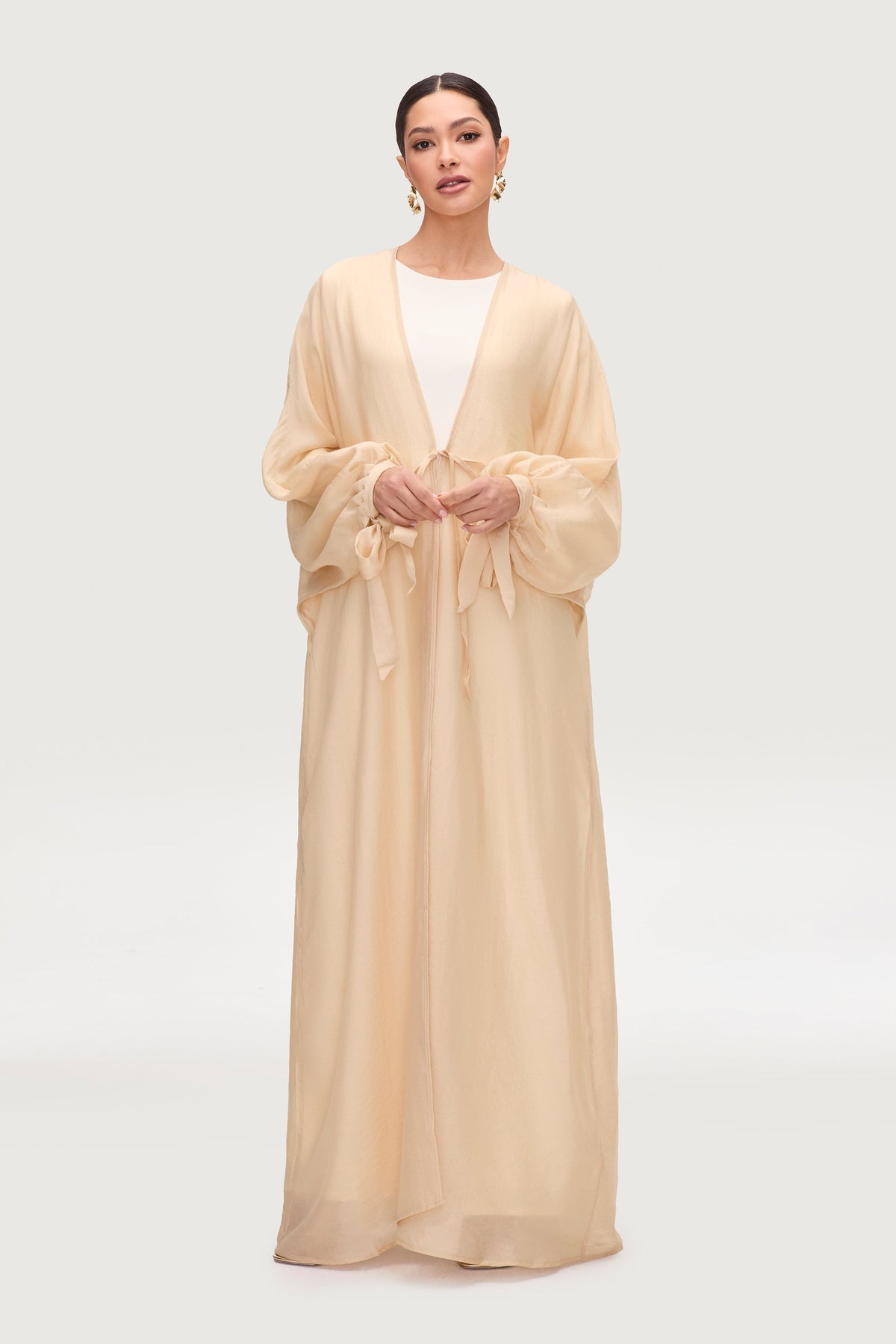 Naima Tie Front Open Abaya - Champagne