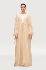 Naima Tie Front Open Abaya - Champagne