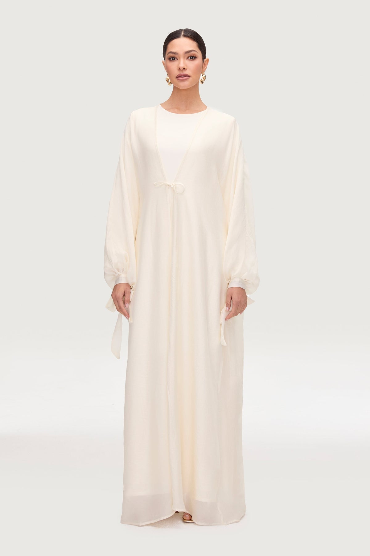 Naima Tie Front Open Abaya - Moonbeam