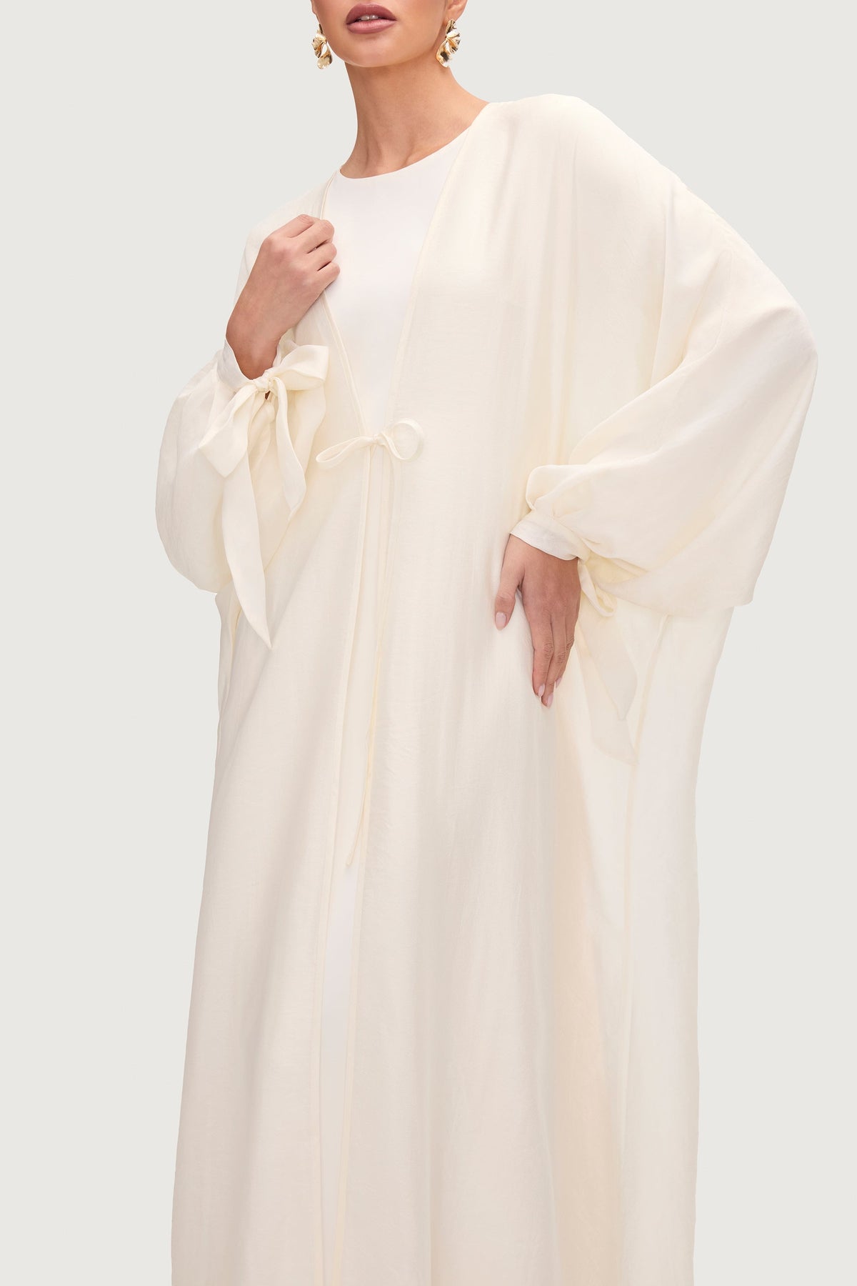 Naima Tie Front Open Abaya - Moonbeam