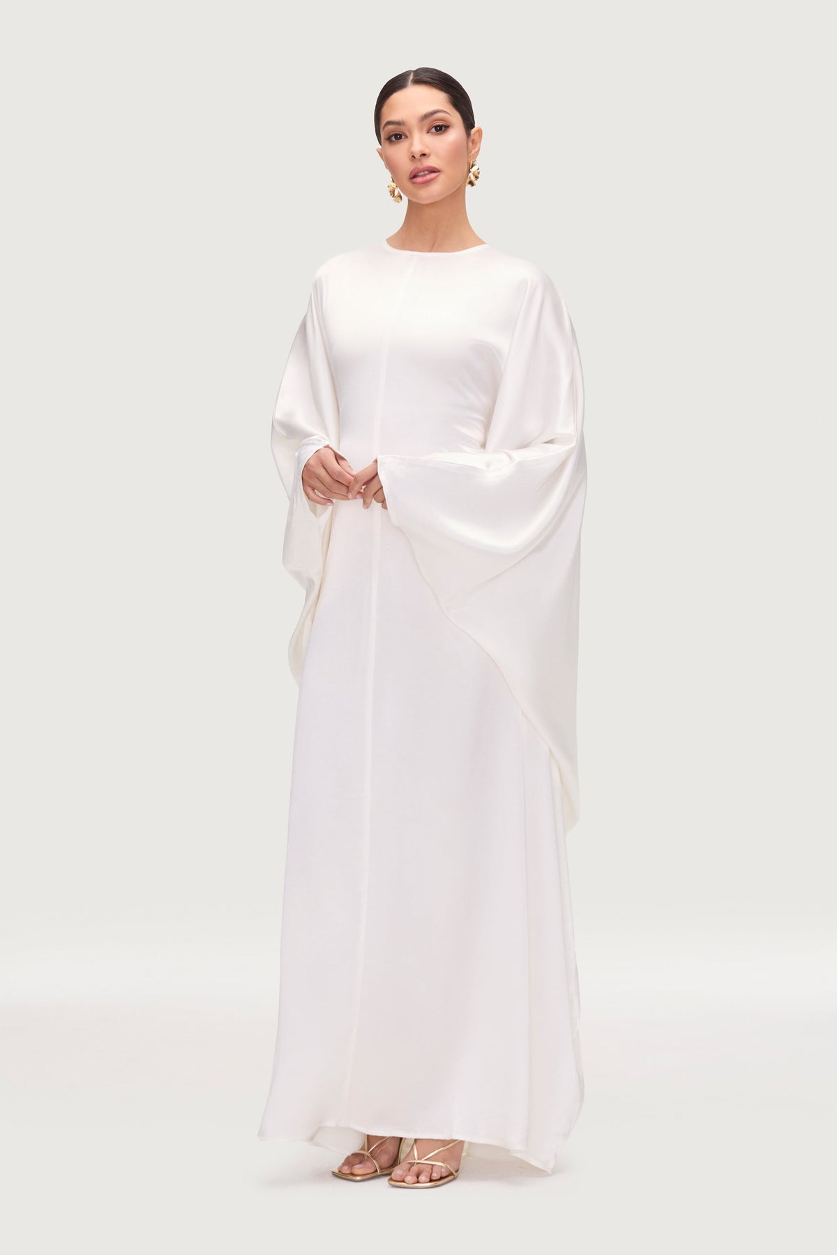 Nayla Silk Butterfly Inner Tie Abaya Dress - White
