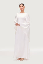 Nayla Silk Butterfly Inner Tie Abaya Dress - White