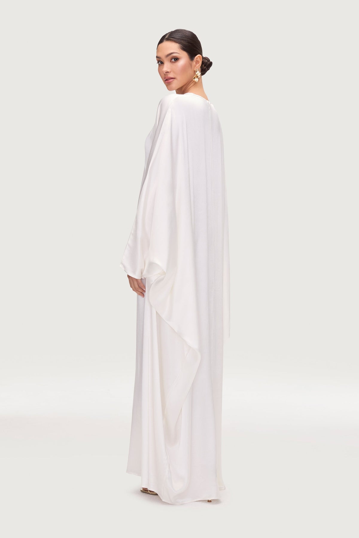 Nayla Silk Butterfly Inner Tie Abaya Dress - White