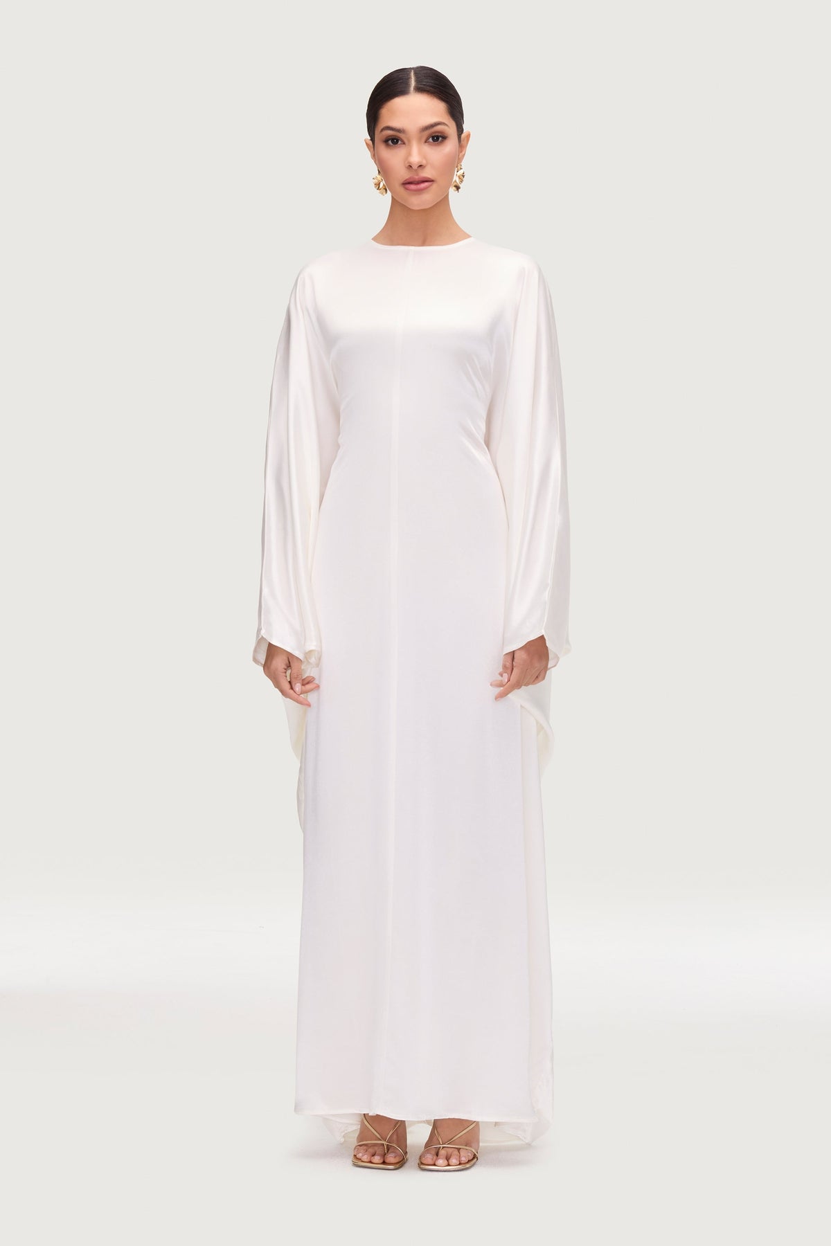 Nayla Silk Butterfly Inner Tie Abaya Dress - White