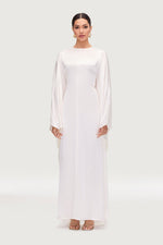 Nayla Silk Butterfly Inner Tie Abaya Dress - White