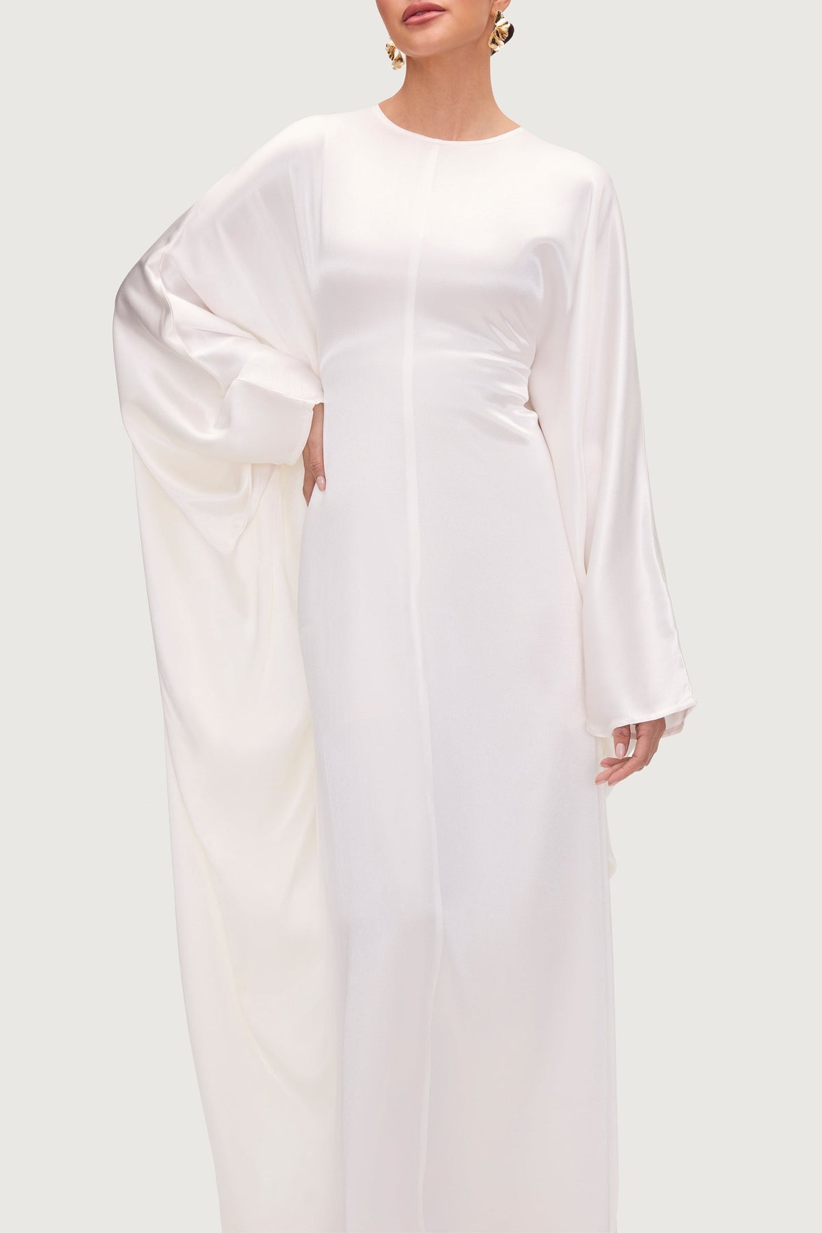 Nayla Silk Butterfly Inner Tie Abaya Dress - White
