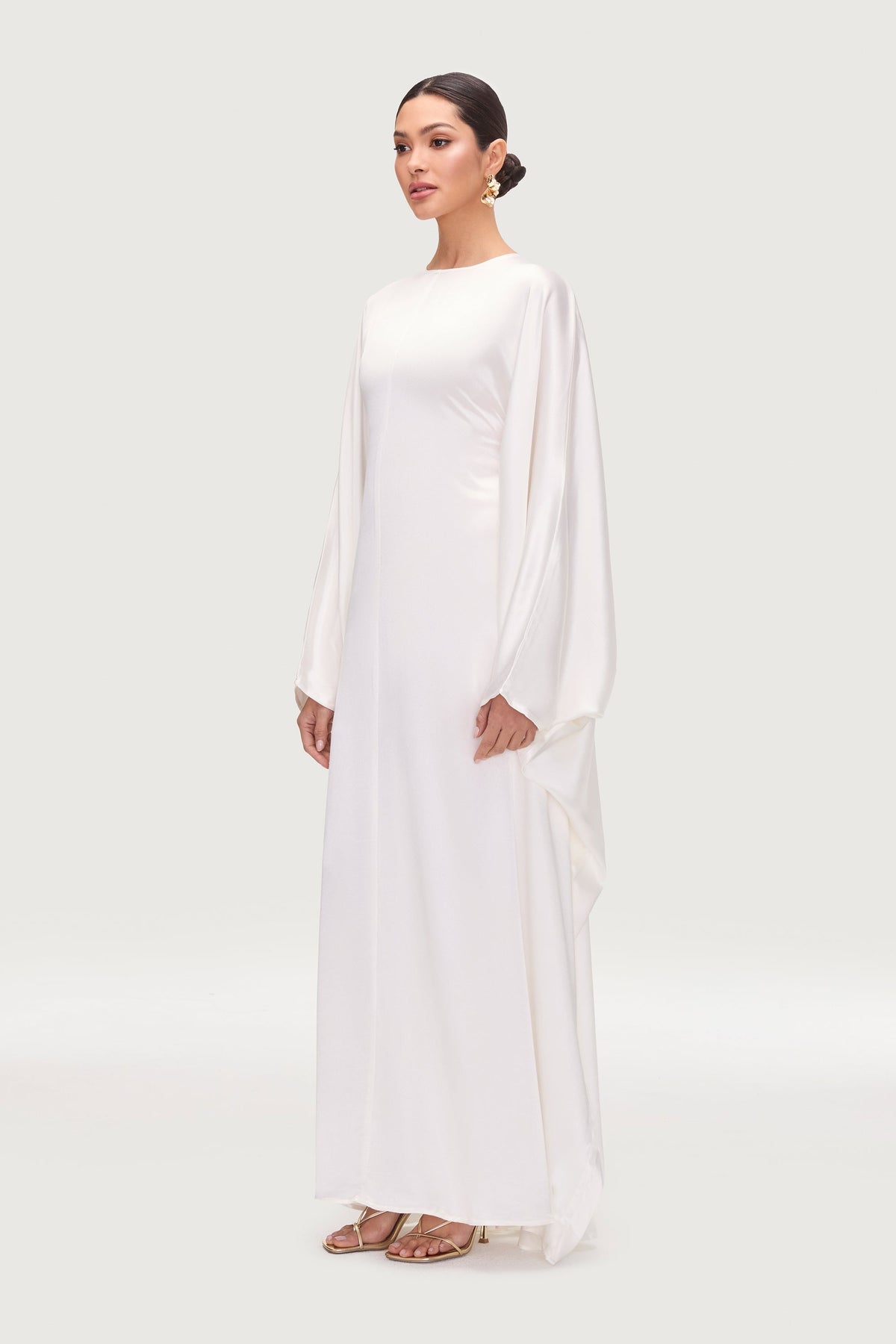 Nayla Silk Butterfly Inner Tie Abaya Dress - White