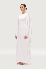 Nayla Silk Butterfly Inner Tie Abaya Dress - White