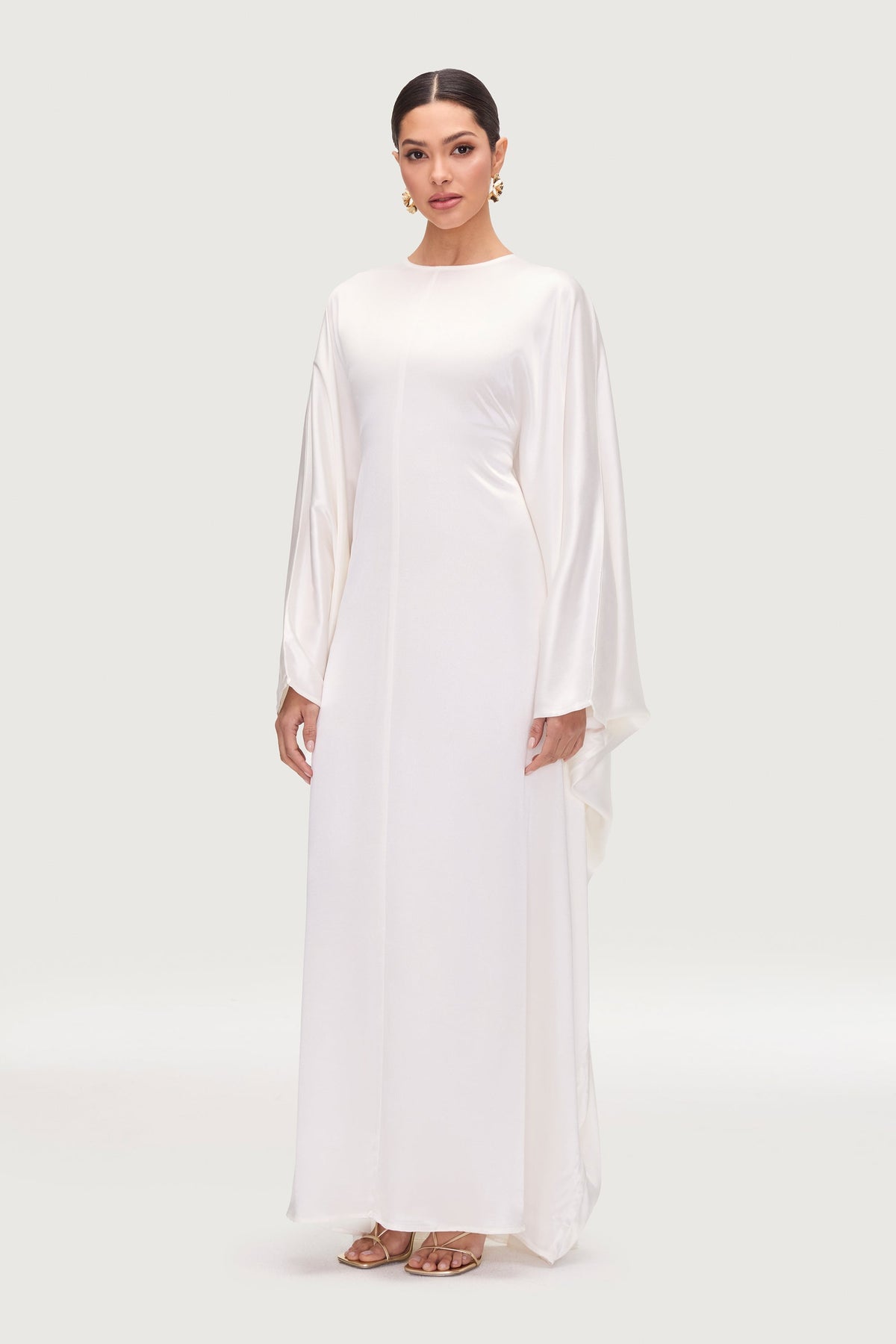 Nayla Silk Butterfly Inner Tie Abaya Dress - White