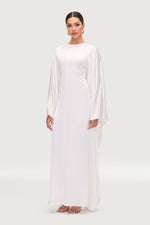 Nayla Silk Butterfly Inner Tie Abaya Dress - White