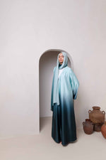Satin Ombre Open Abaya - Night Pine