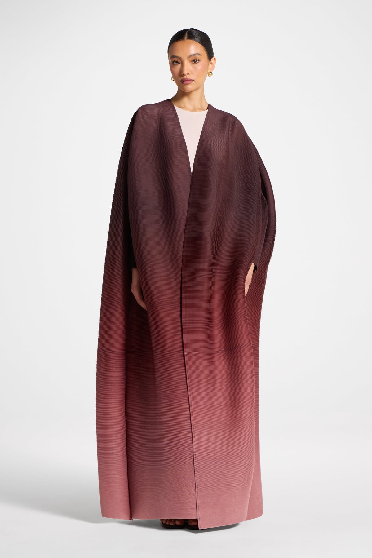 Ombre Pleated Open Abaya - Mocha Rose