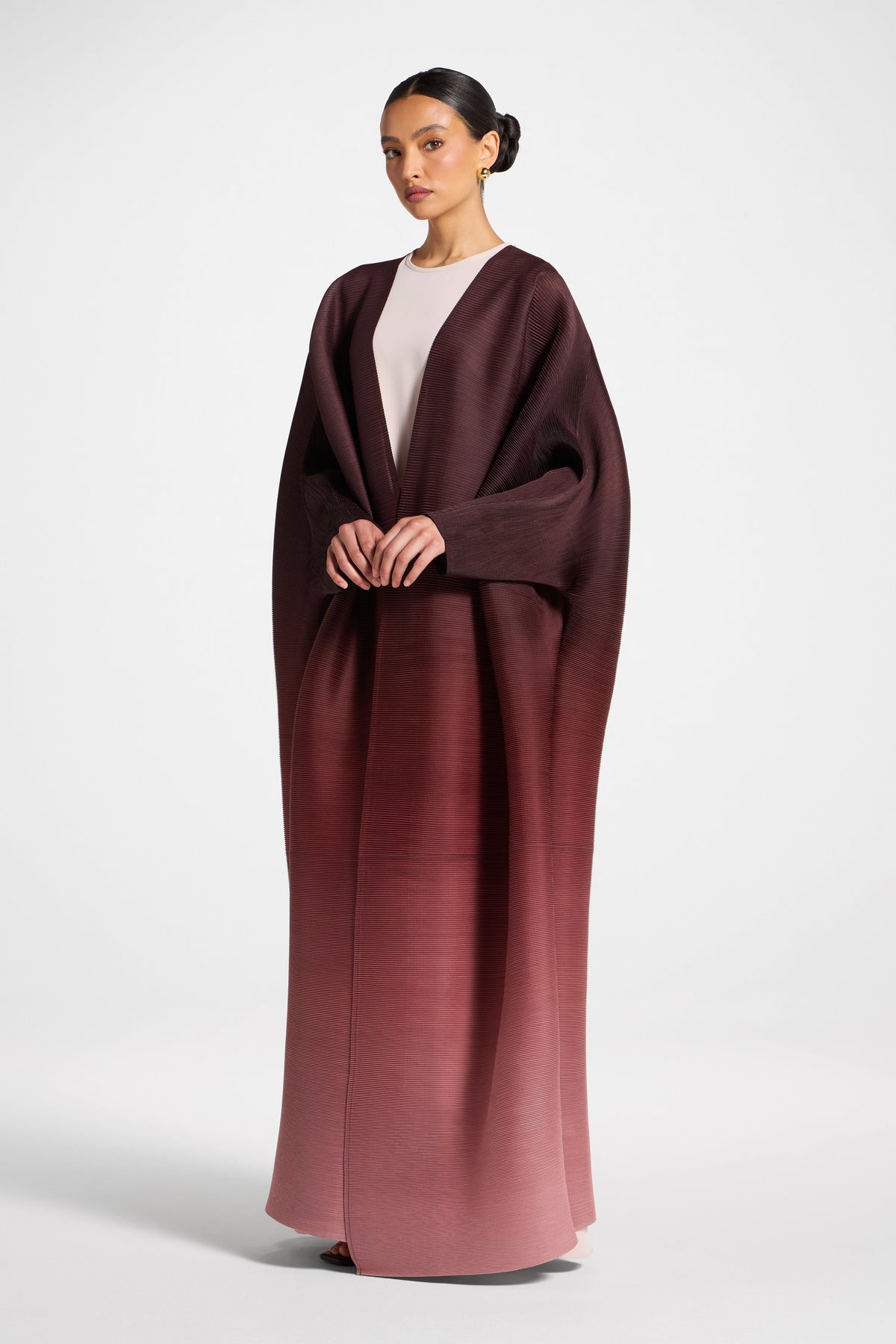 Ombre Pleated Open Abaya - Mocha Rose