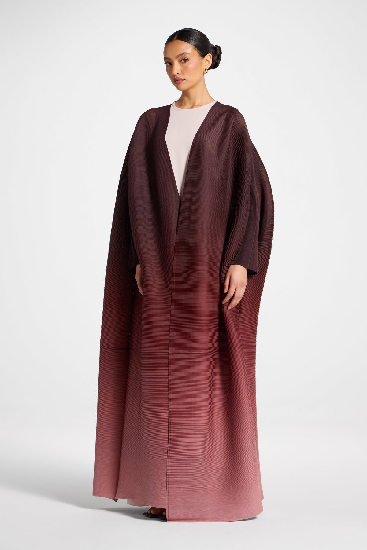 Ombre Pleated Open Abaya - Mocha Rose