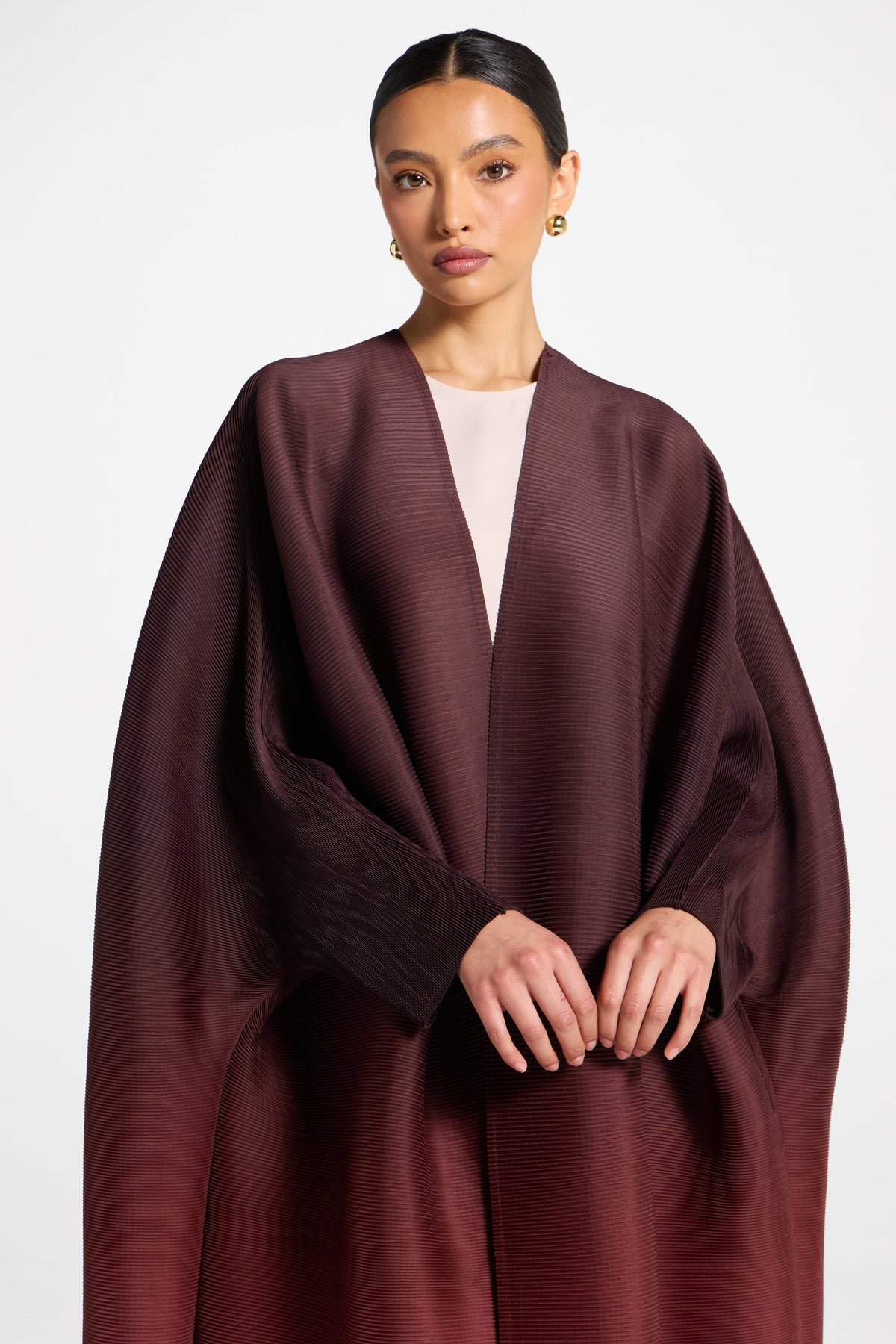 Ombre Pleated Open Abaya - Mocha Rose