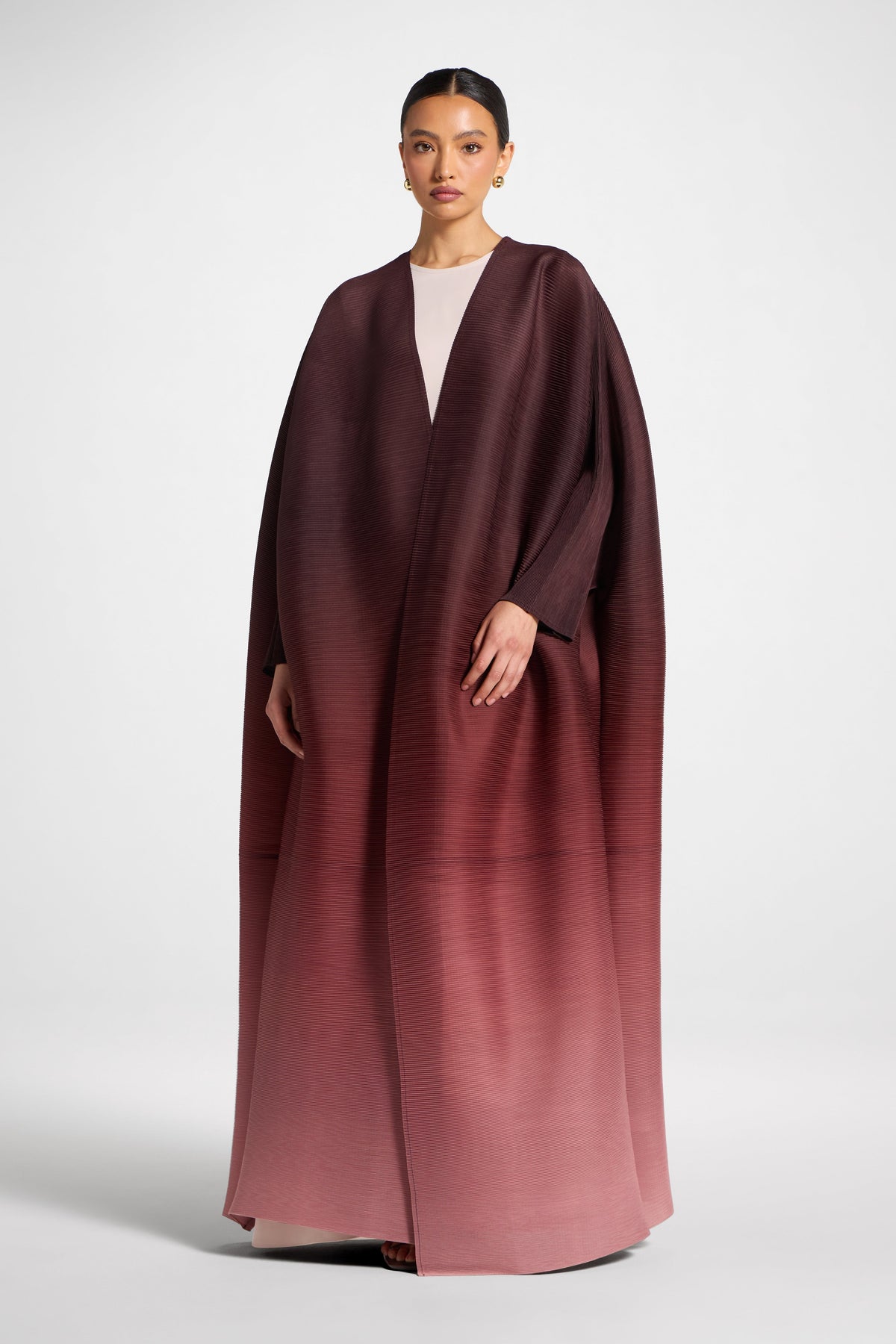 Ombre Pleated Open Abaya - Mocha Rose