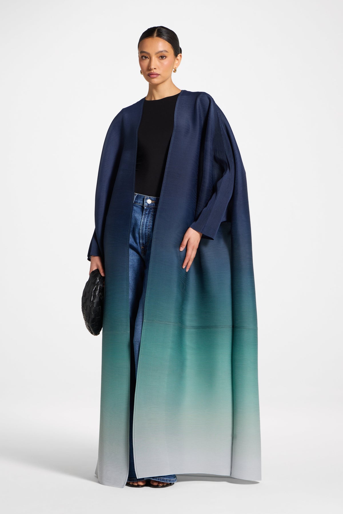 Ombre Pleated Open Abaya - Rainforest Mist
