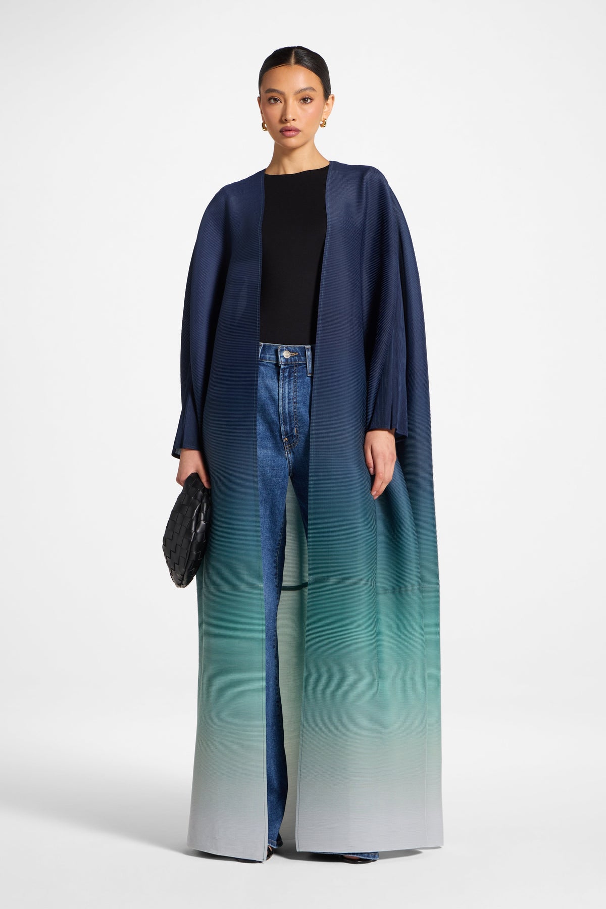 Ombre Pleated Open Abaya - Rainforest Mist
