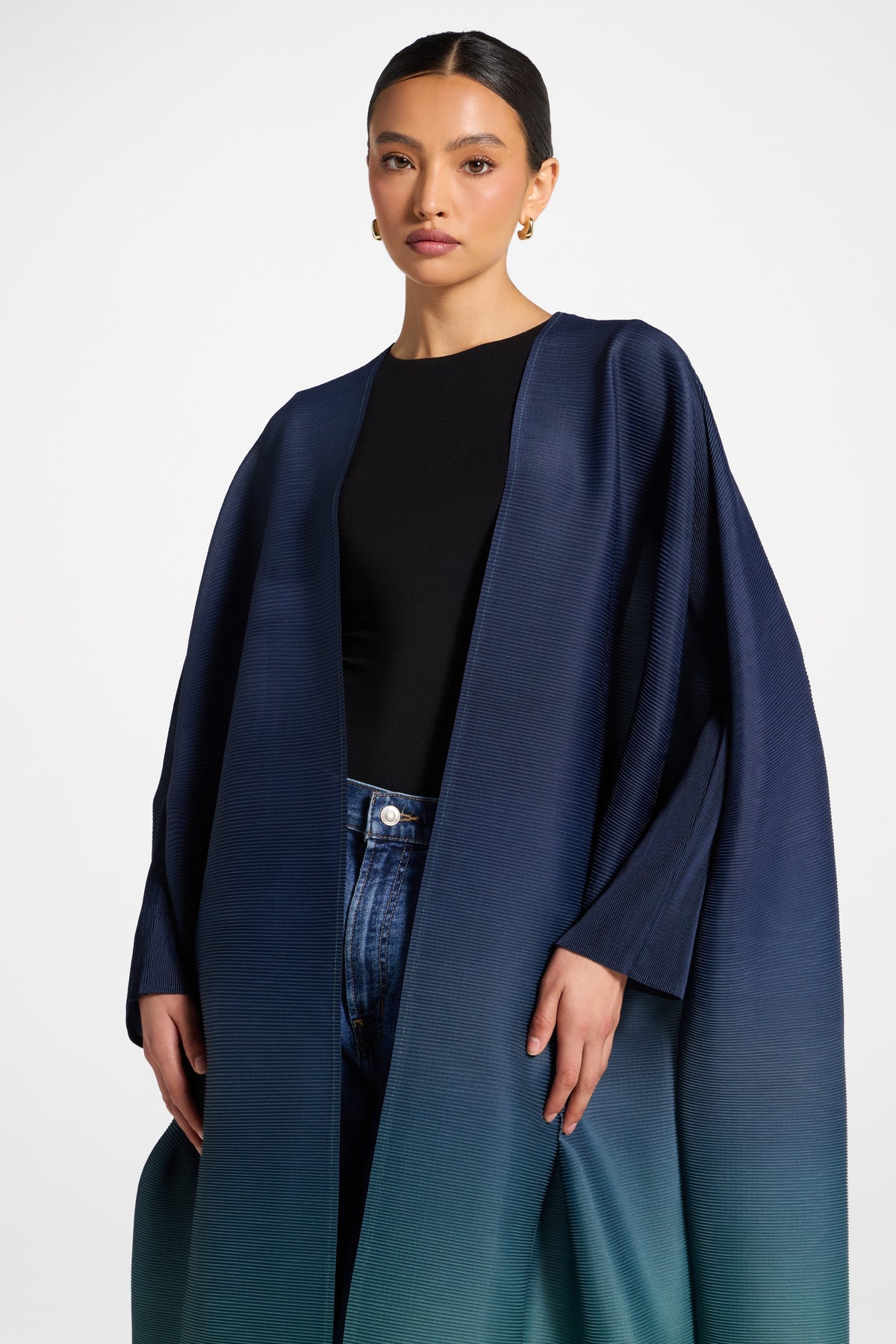 Ombre Pleated Open Abaya - Rainforest Mist