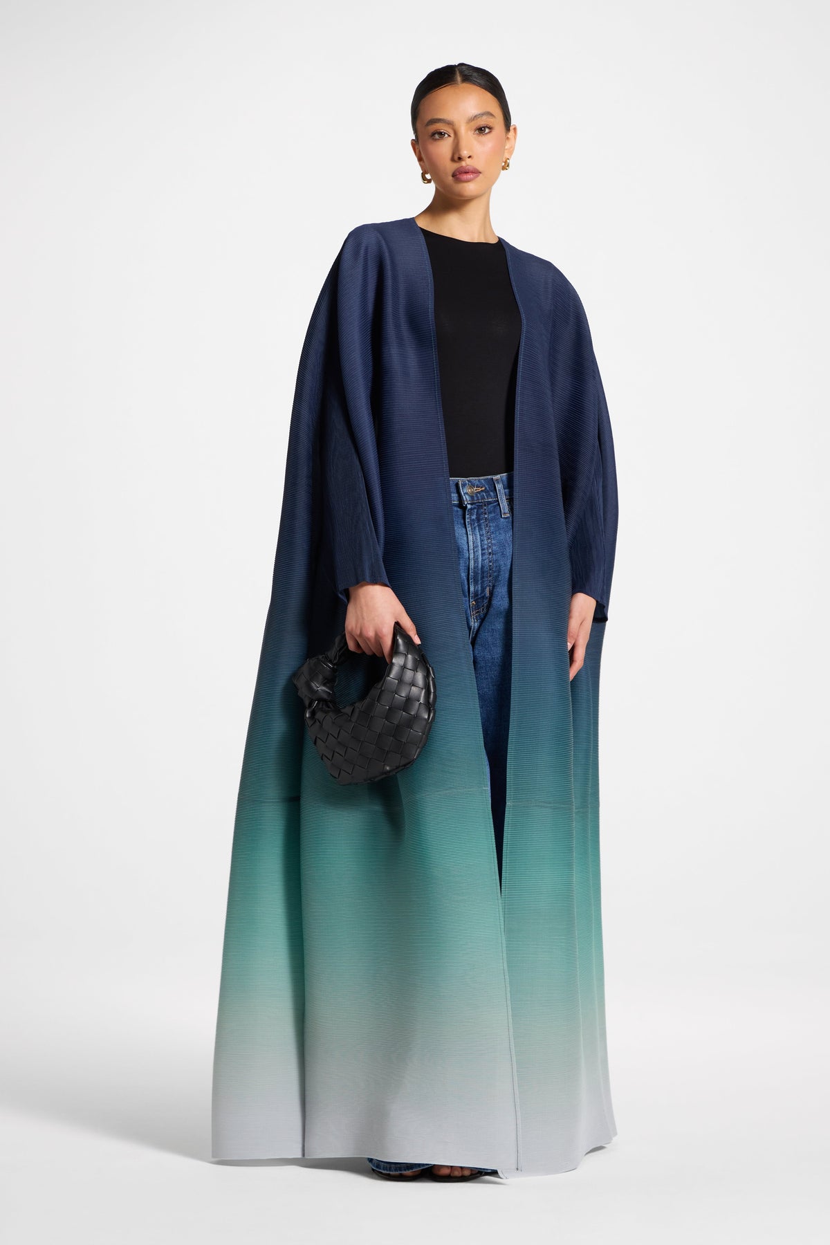 Ombre Pleated Open Abaya - Rainforest Mist