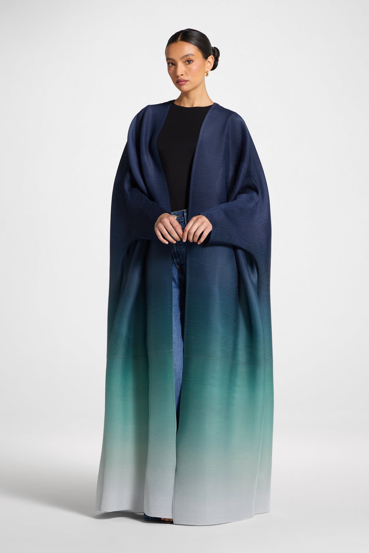 Ombre Pleated Open Abaya - Rainforest Mist
