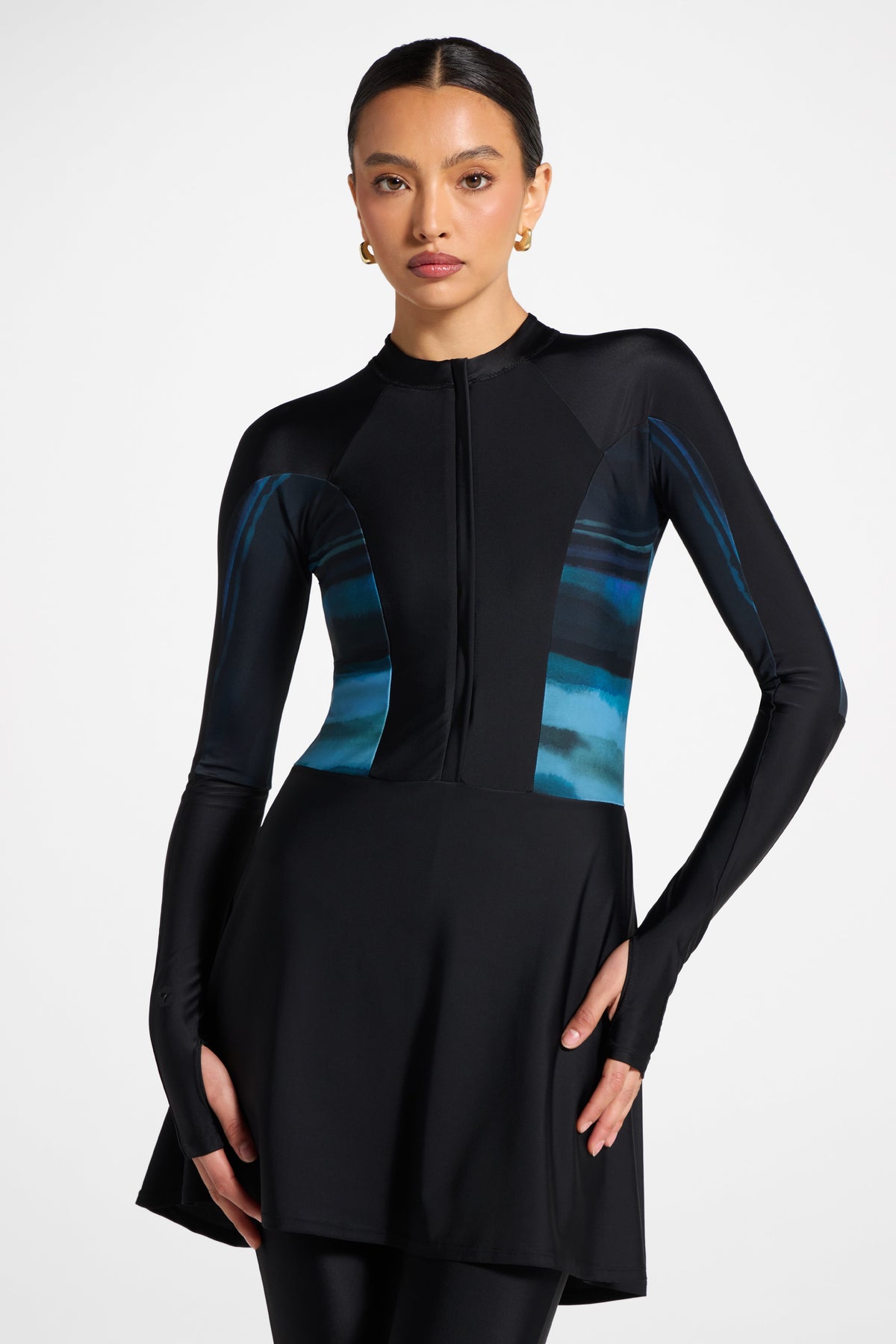 One Piece Full Body Swimsuit - Black/Print