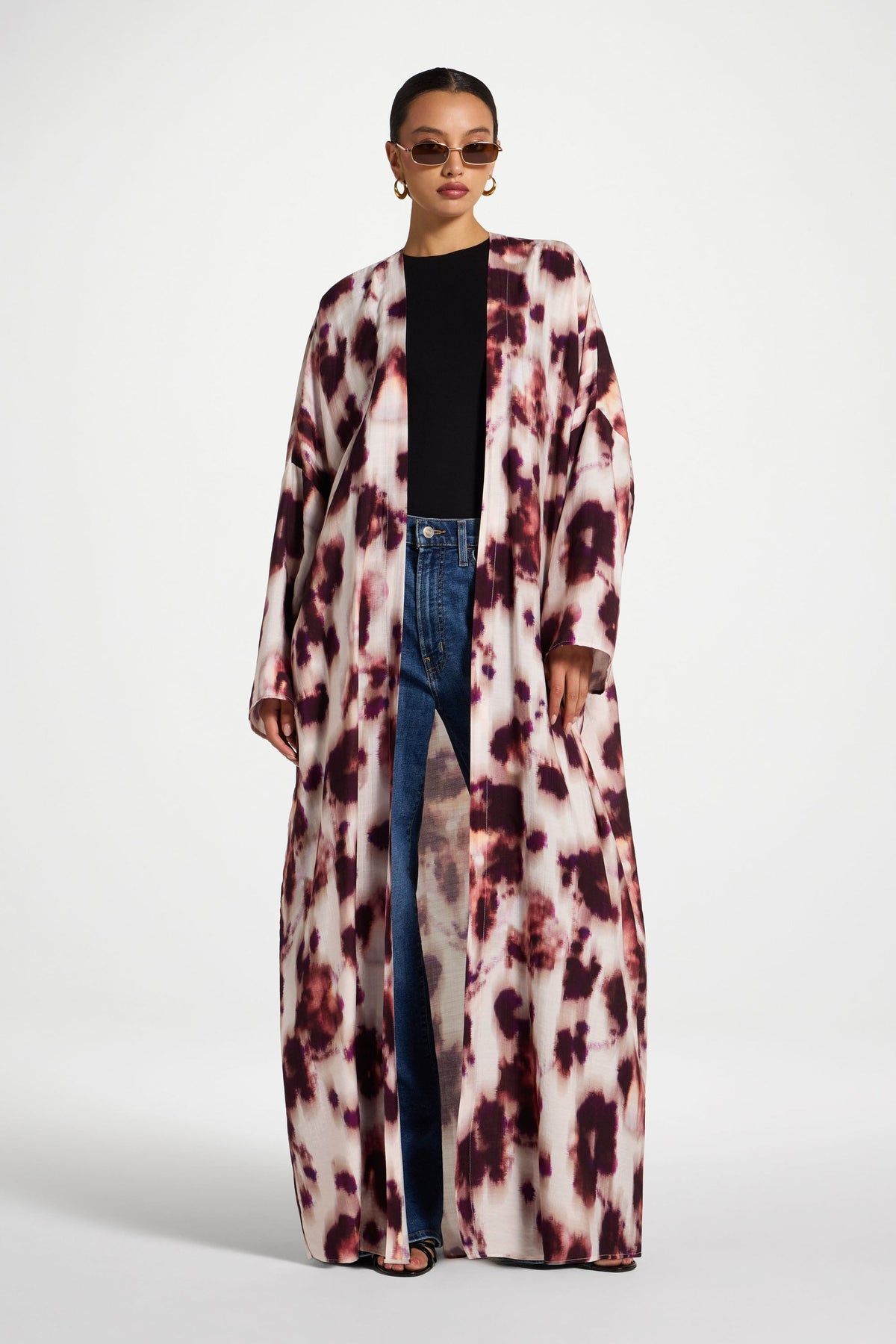 Open Abaya - Spotted Plum