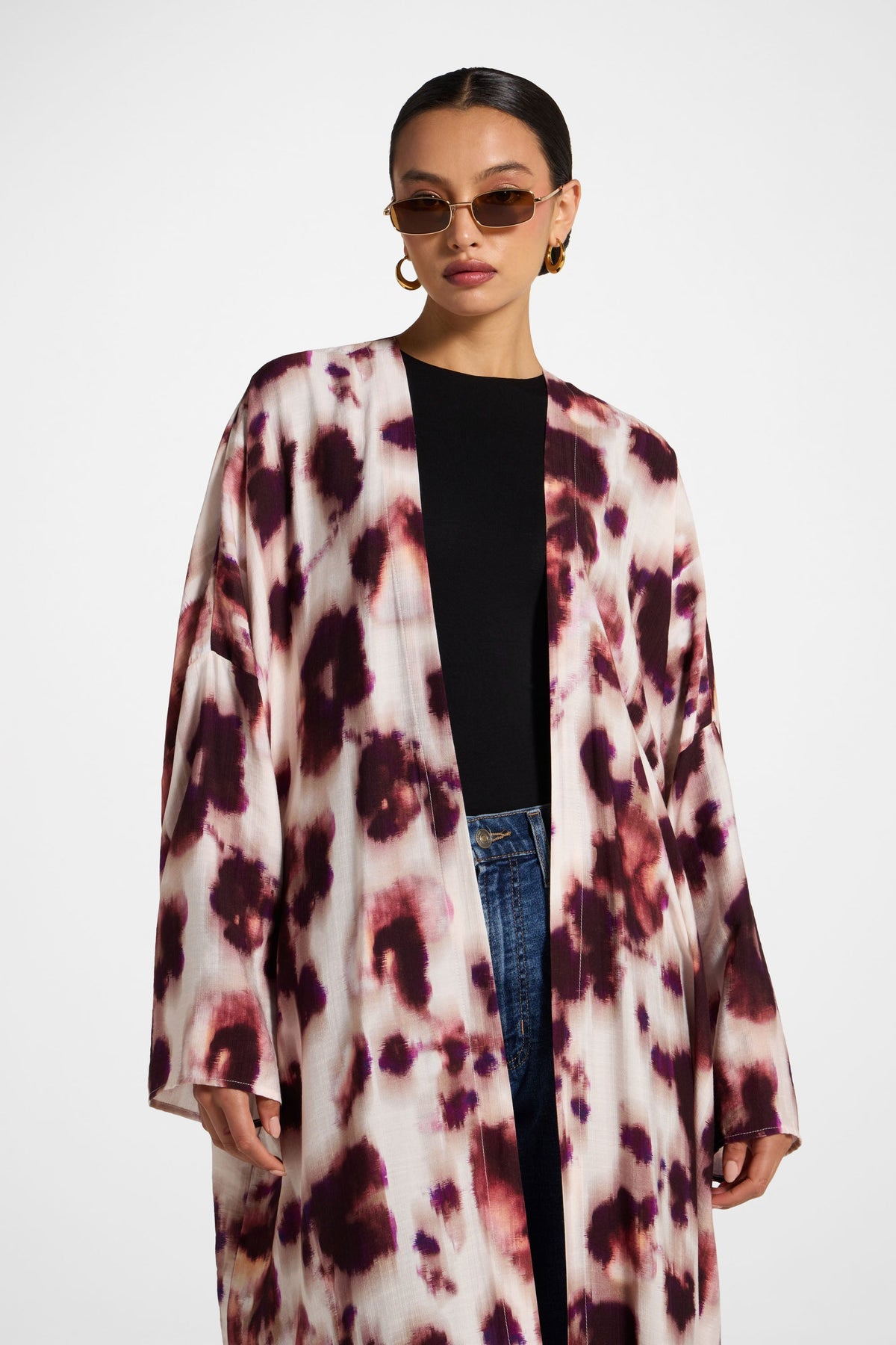 Open Abaya - Spotted Plum