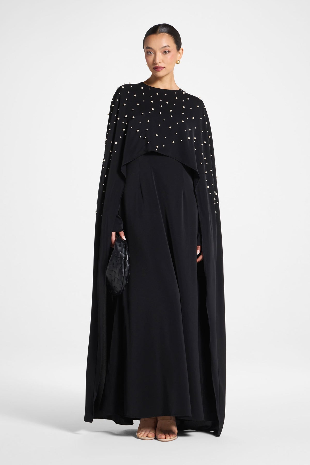 Pearl Cape Maxi Dress - Black
