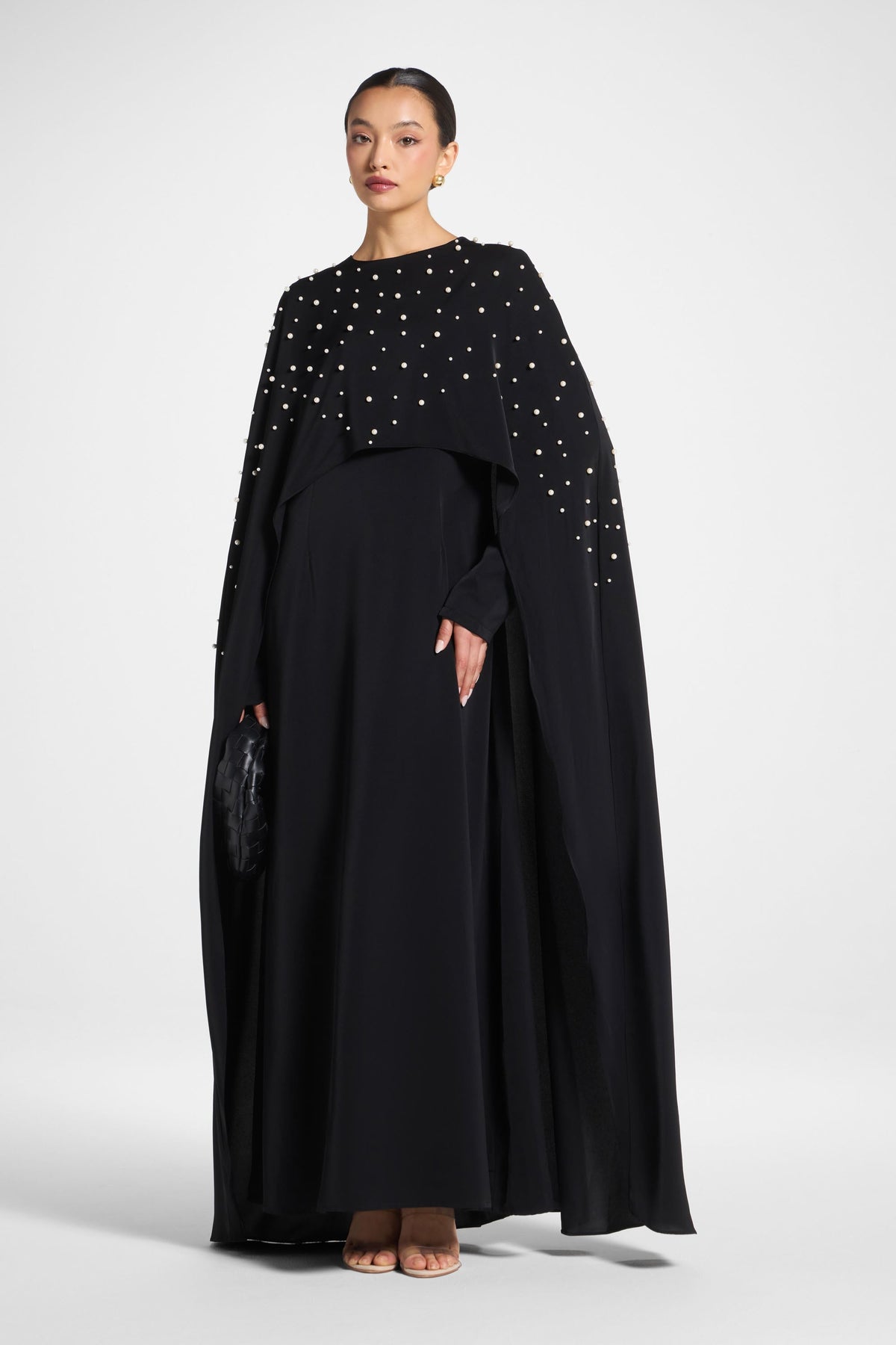 Pearl Cape Maxi Dress - Black