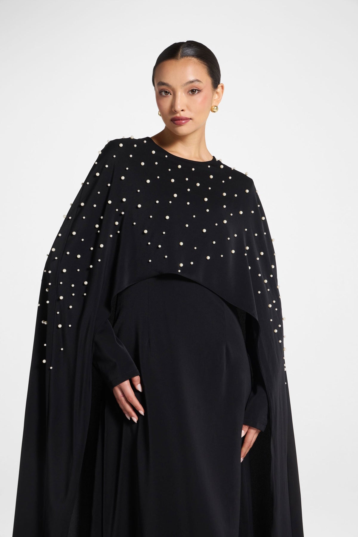 Pearl Cape Maxi Dress - Black