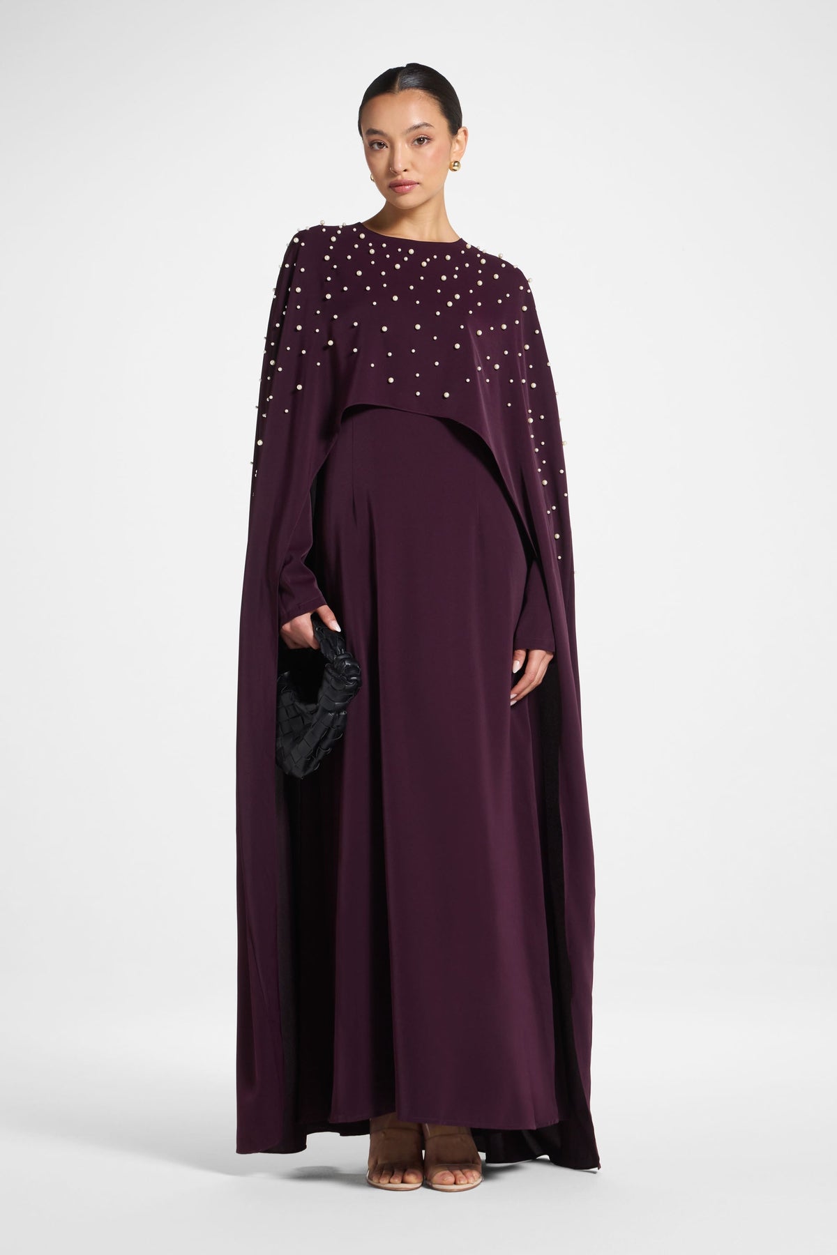 Pearl Cape Maxi Dress - Chocolate Plum
