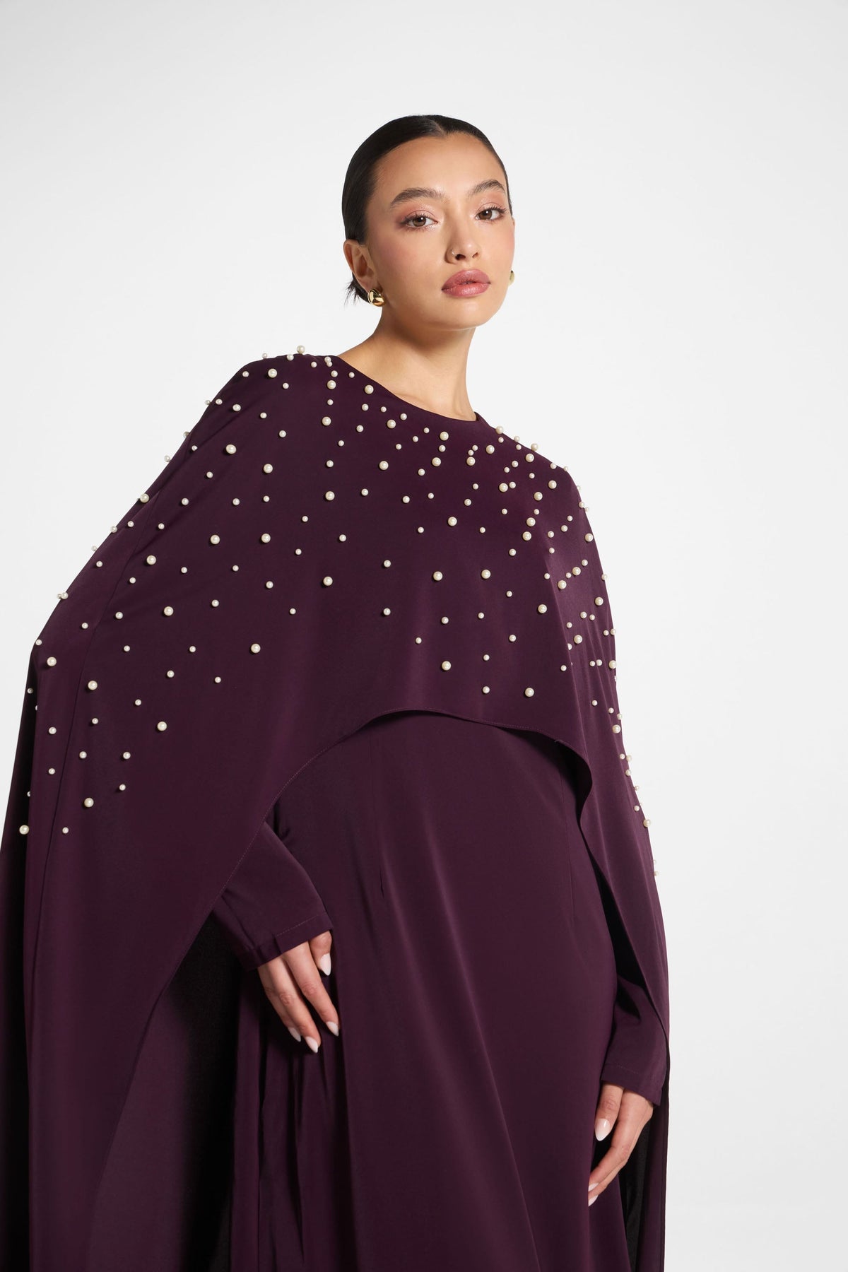 Pearl Cape Maxi Dress - Chocolate Plum