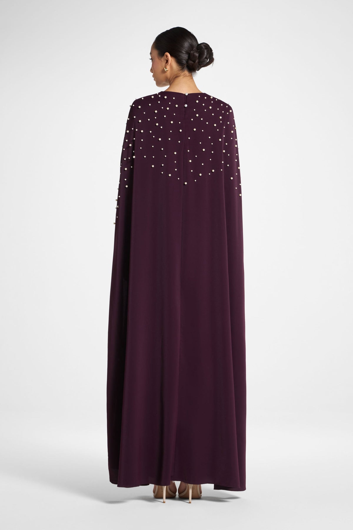 Pearl Cape Maxi Dress - Chocolate Plum
