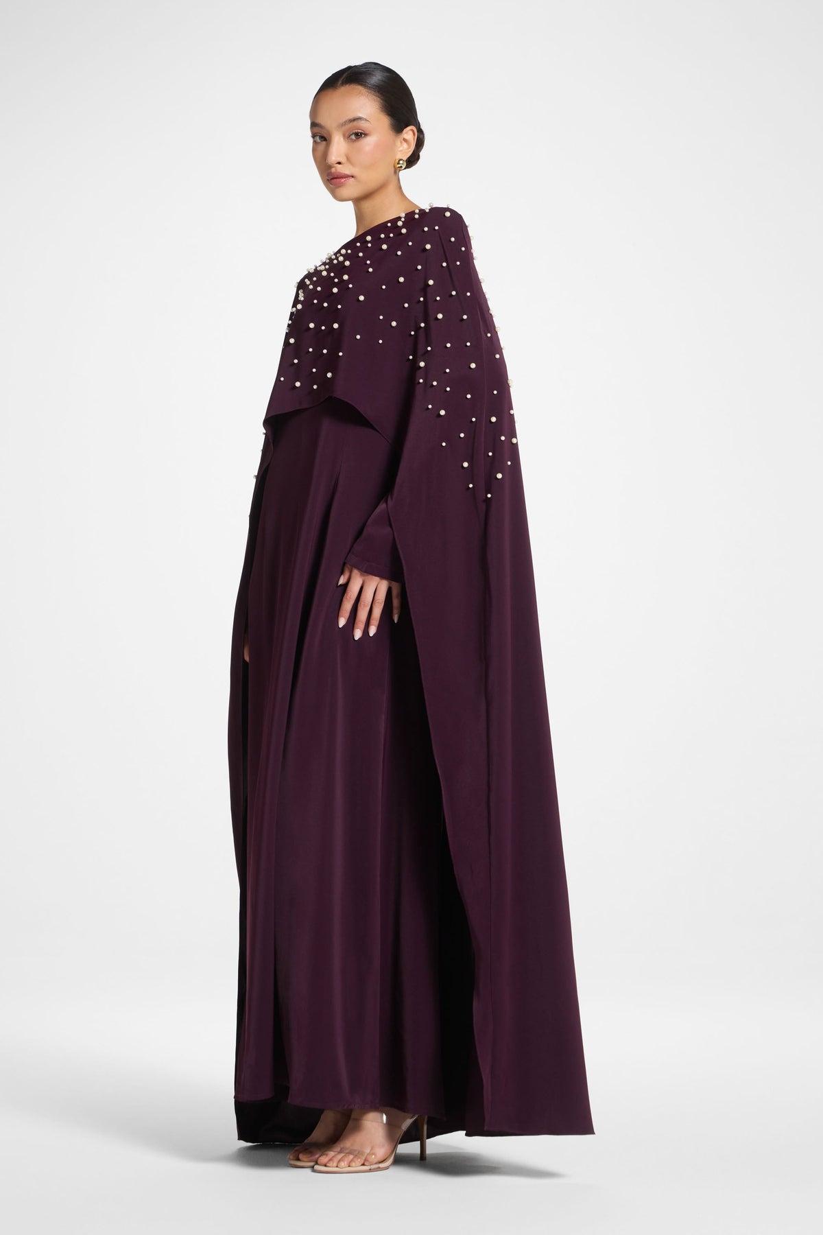 Pearl Cape Maxi Dress - Chocolate Plum