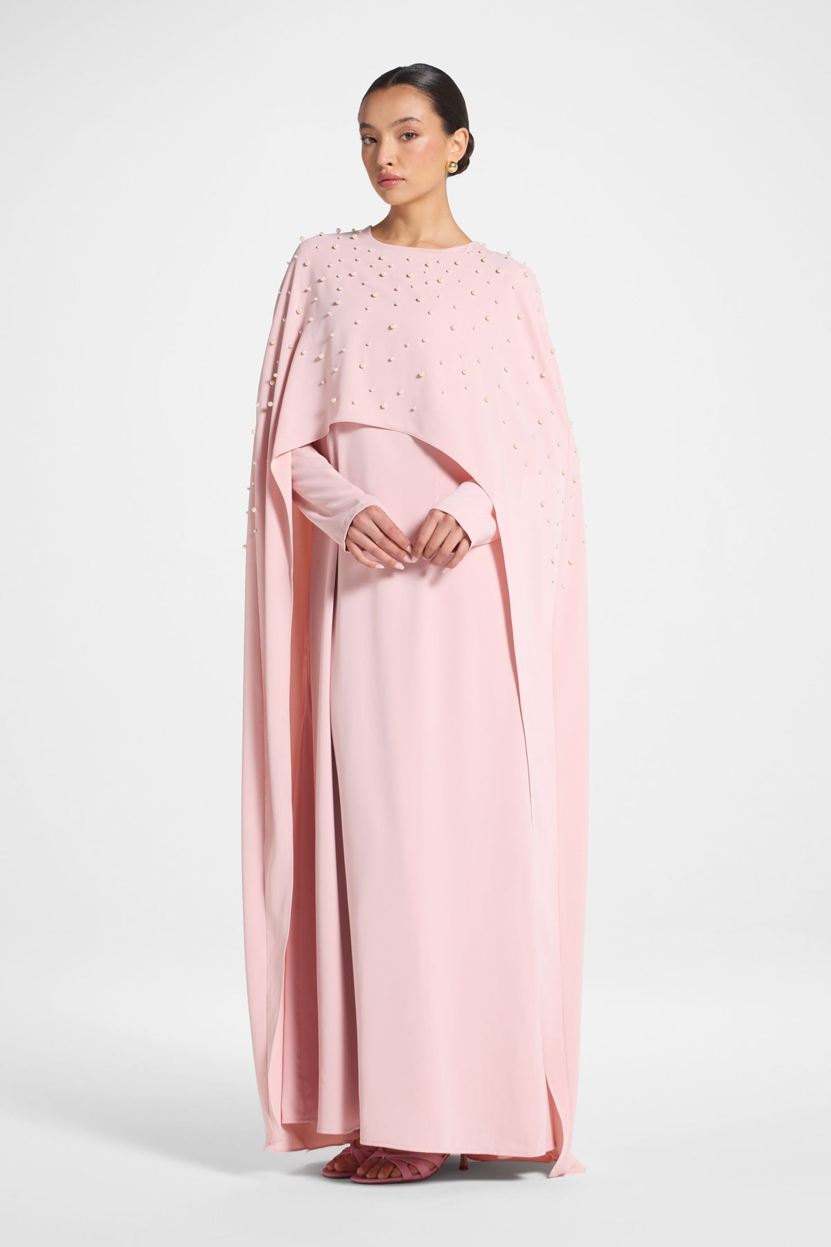 Pearl Cape Maxi Dress - Pink