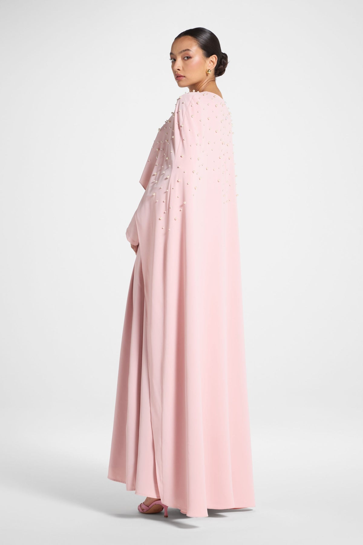 Pearl Cape Maxi Dress - Pink