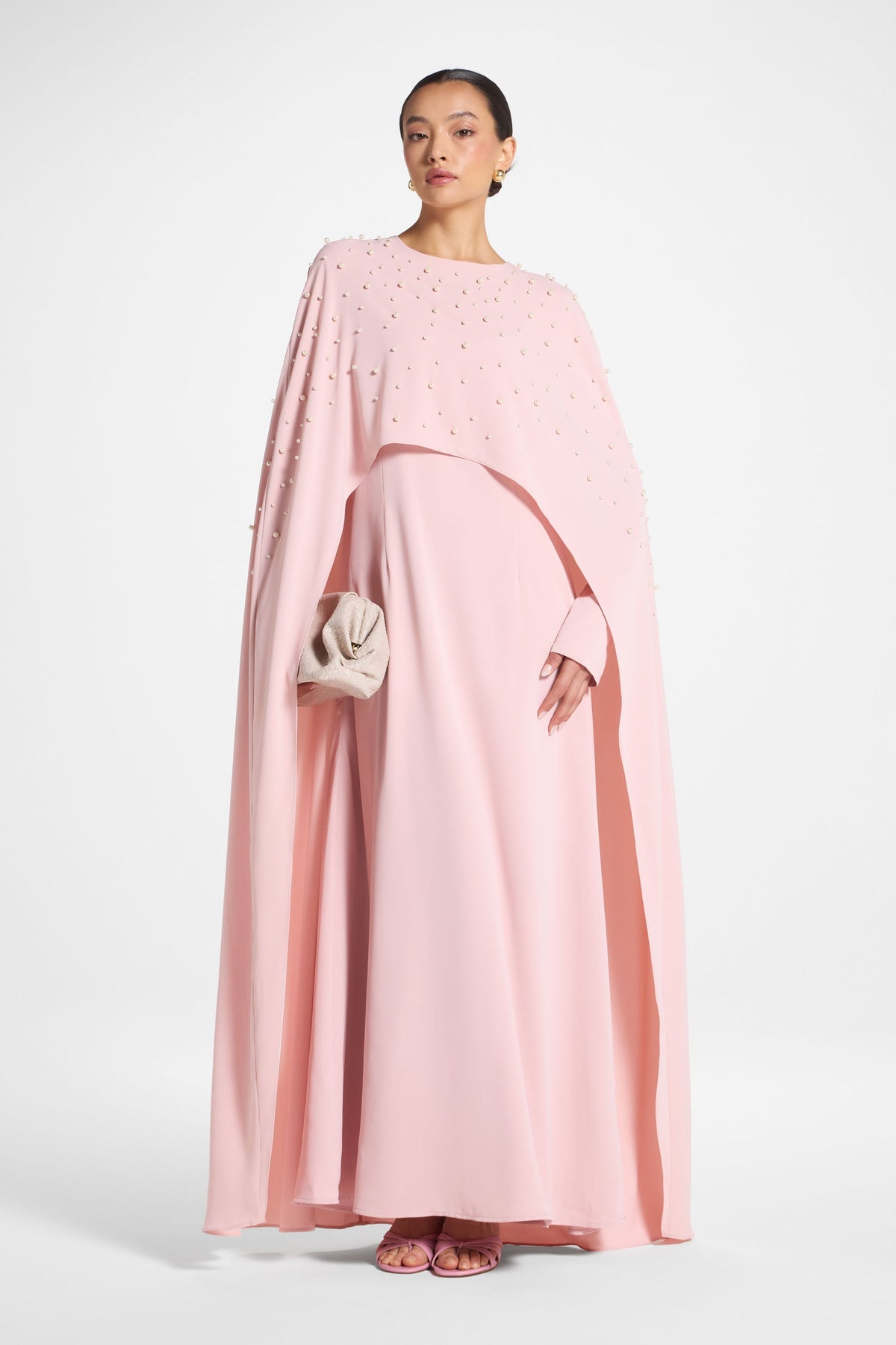 Pearl Cape Maxi Dress - Pink